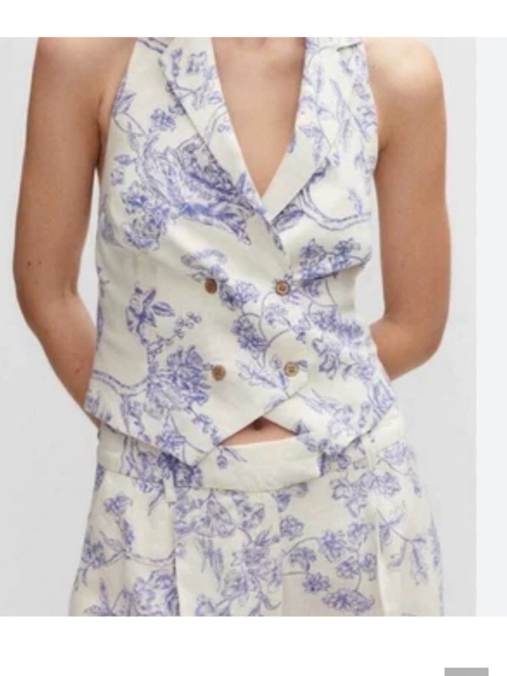 Jason Wu Cream Linen top Vest with Lavender Floral Print